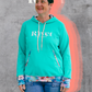 Image of green Rivet Patterns Alpine Sweatshirt with hood, pocket, cuffs and hem band.