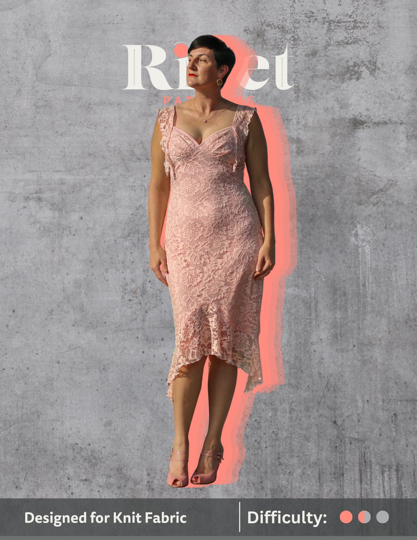 Image of pink Rivet Patterns Briar Top and Dress in lace, sleeveless, bodycon mermaid style.