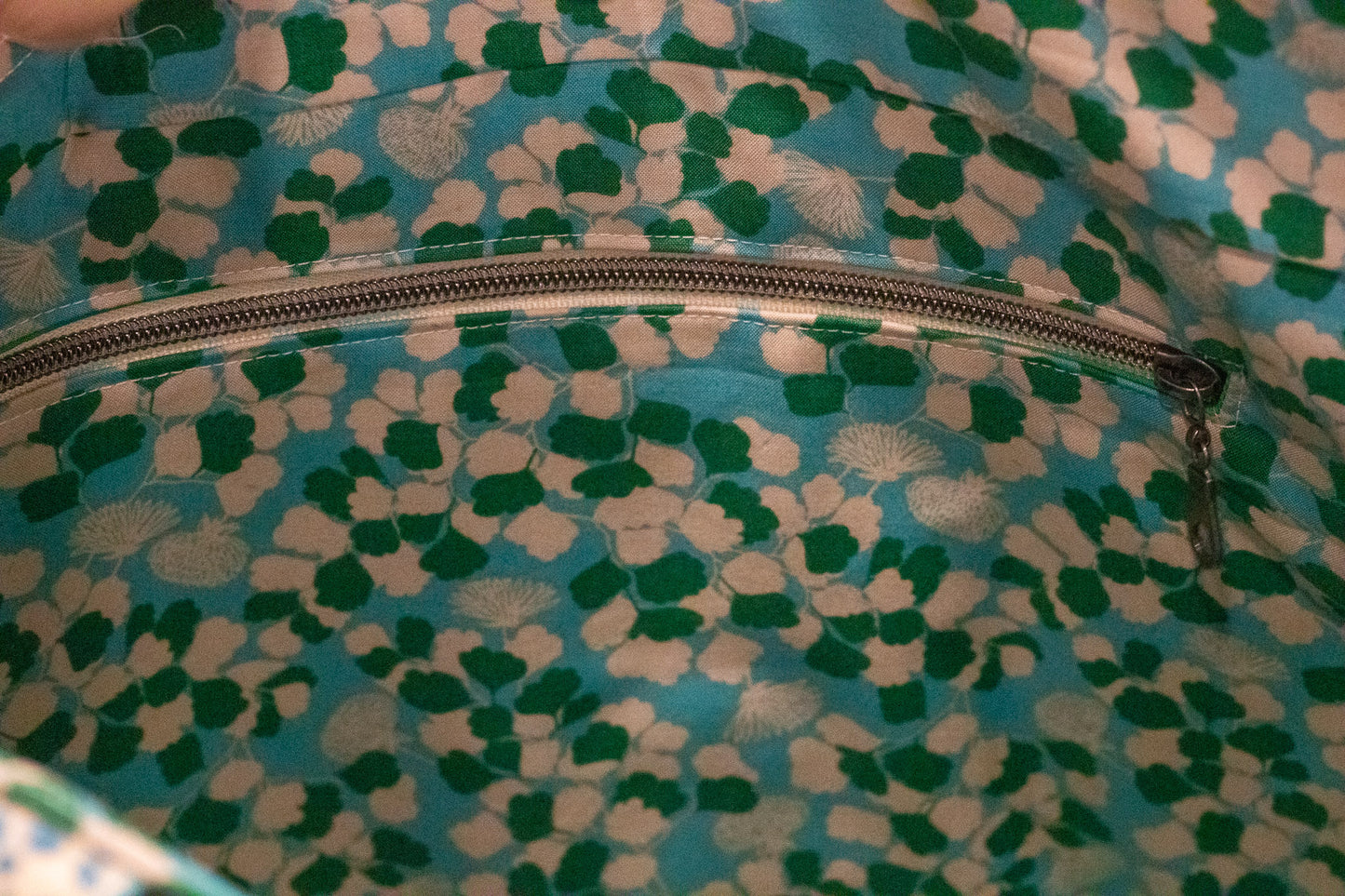 Image of blue rainbow Rivet Patterns Wave Top Tote zipper pocket