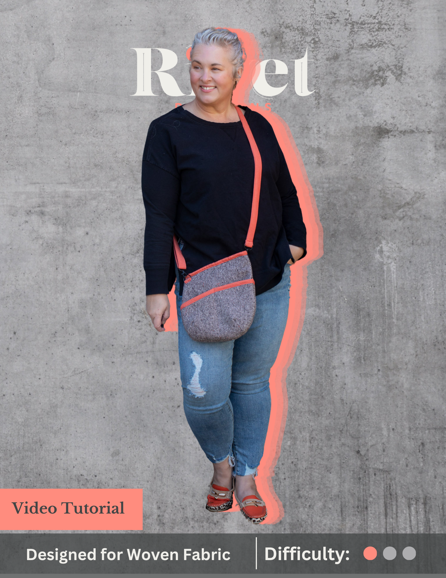 Image of gray and orange Rivet Allegro Crossbody Bag being worn