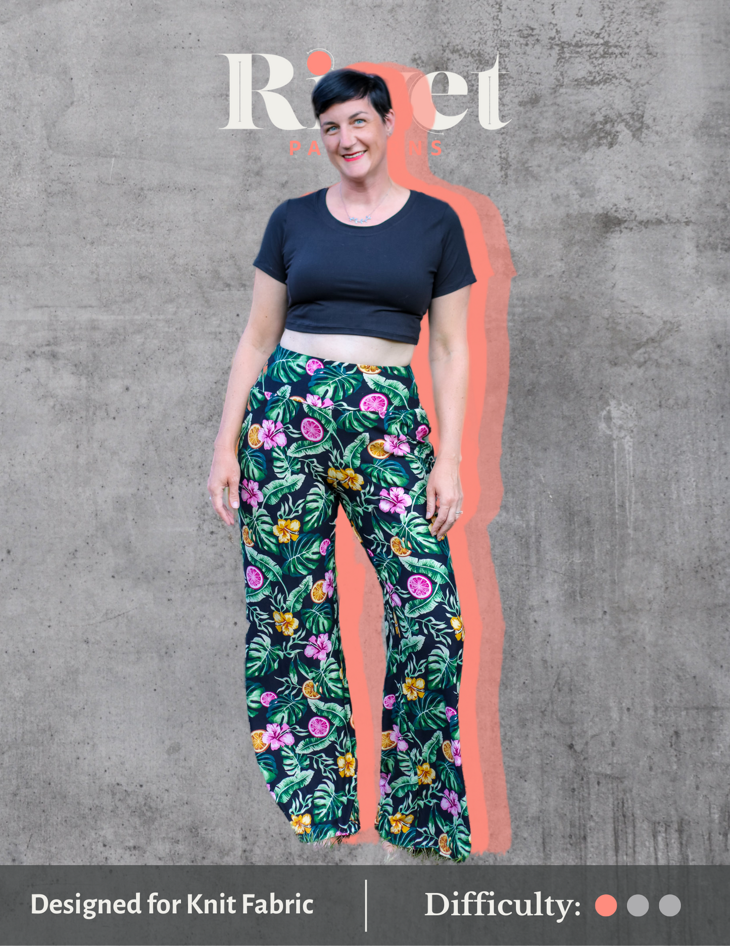 Image of green floral Rivet Patterns Pothos Pants being worn