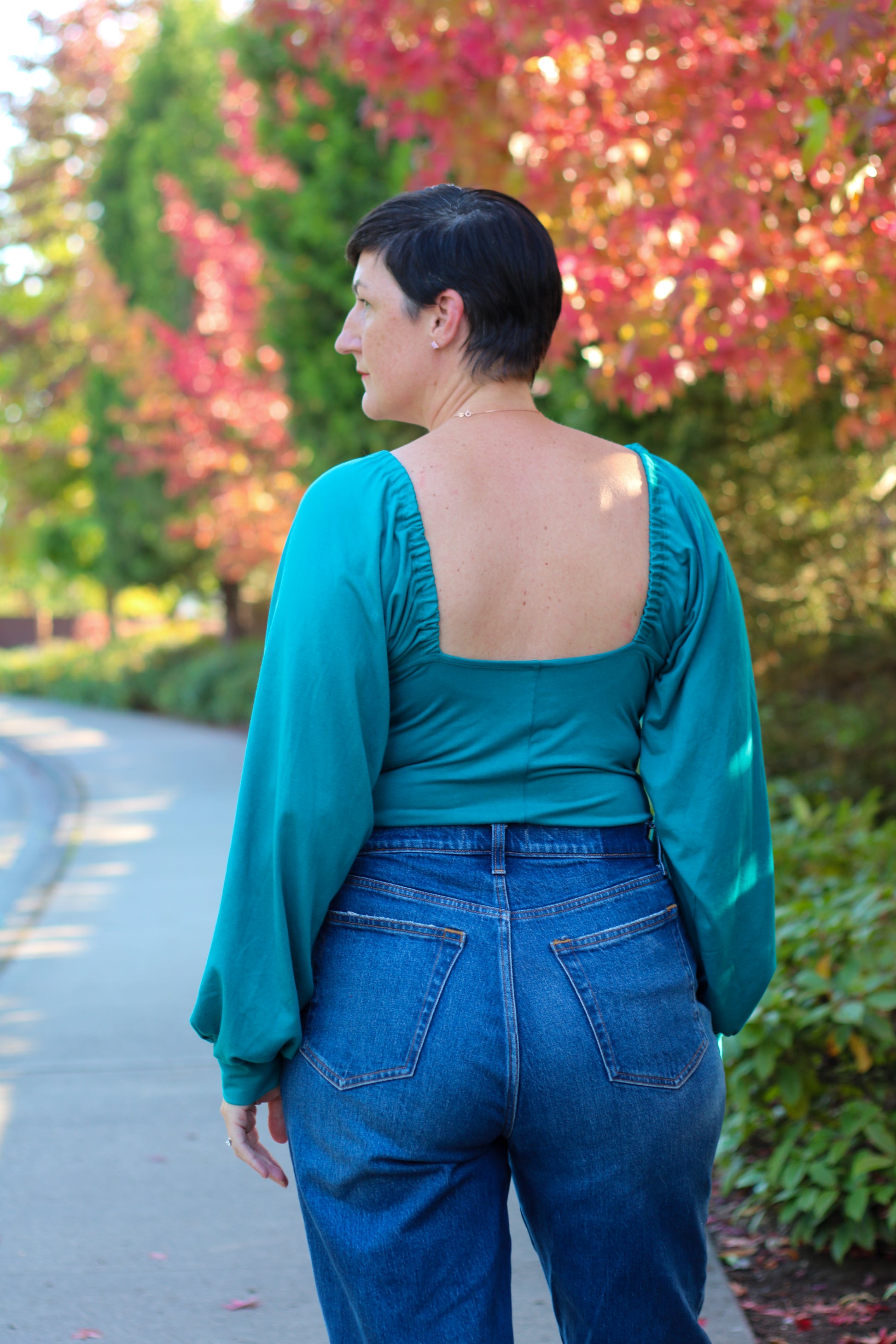 Image of blue Rivet Patterns Briar Top long sleeves