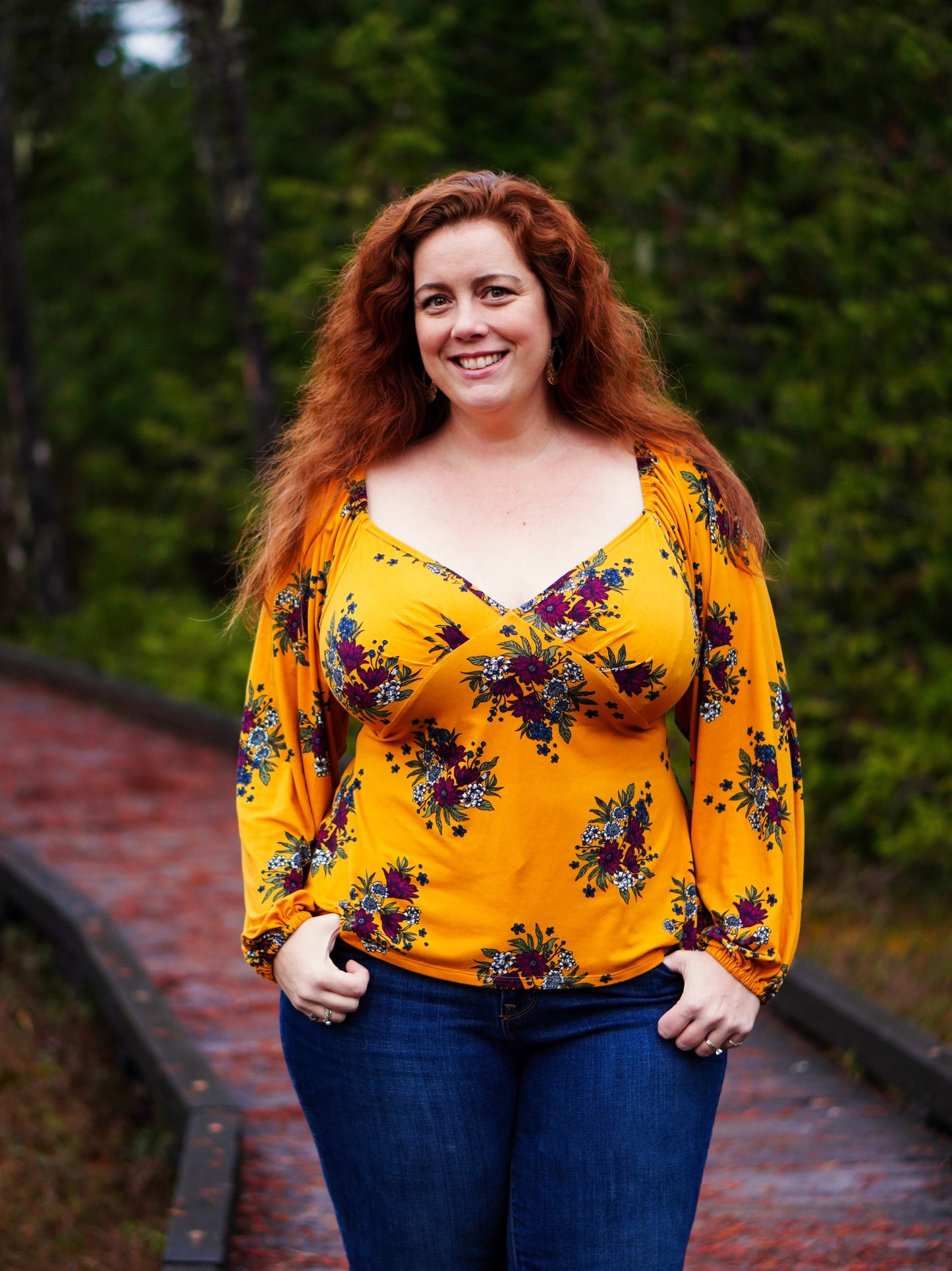 Image of yellow floral Rivet Patterns Briar Top long sleeves