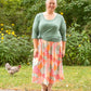 Image of patchwork Rivet Patterns Forsythia Gathered Skirt midi length