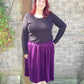 Image of purple Rivet Patterns Forsythia Gathered Skirt knee length