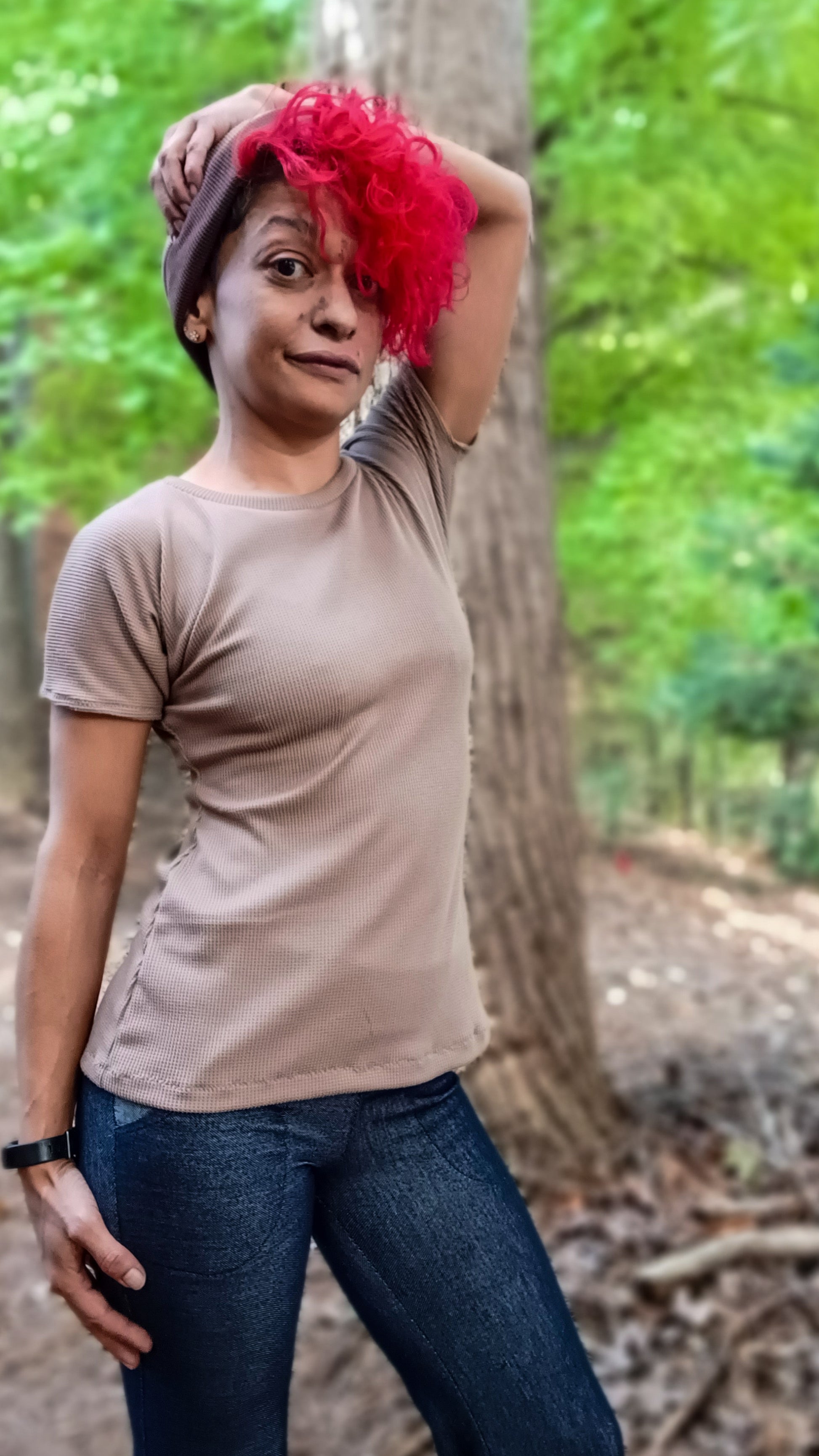 Image of brown Rivet Patterns Daisy Dolman short sleeve top